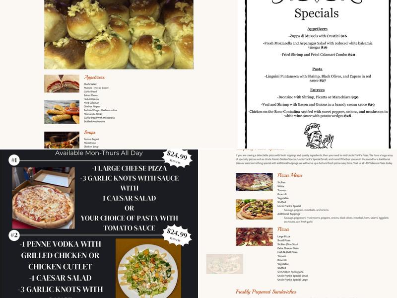 Uncle Franks Pizza Menu