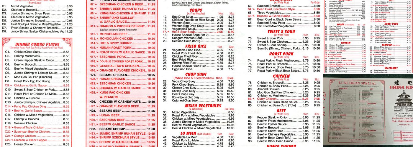 China King Menu