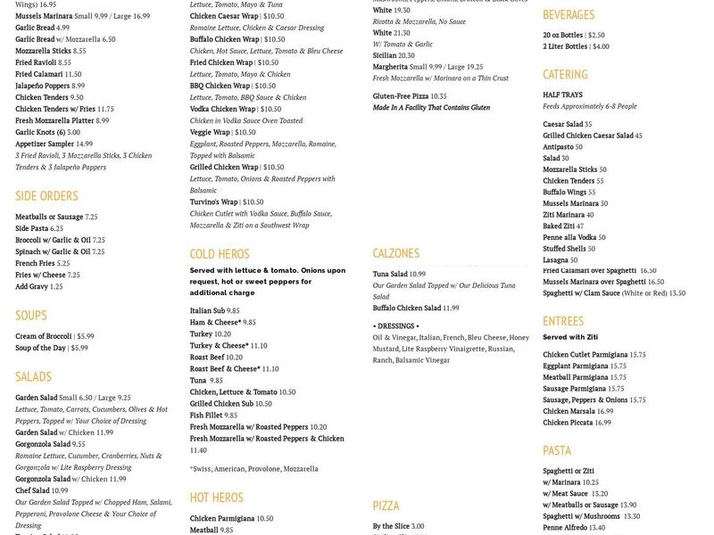 Turvino's Pizzeria & Restaurant Menu