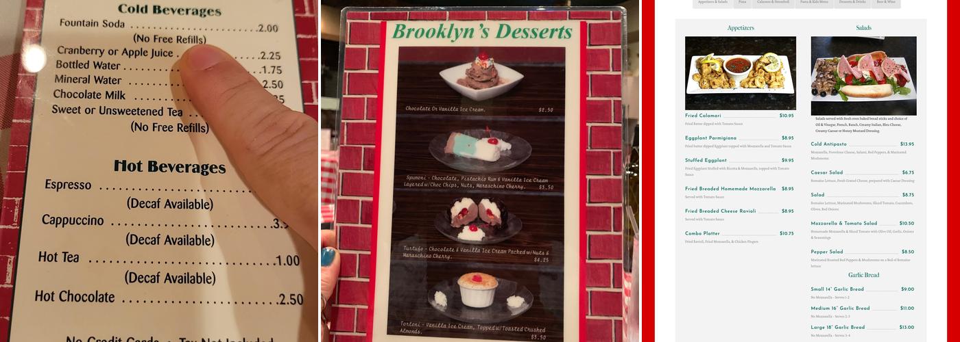 Brooklyn's Brick Oven Pizzeria Menu