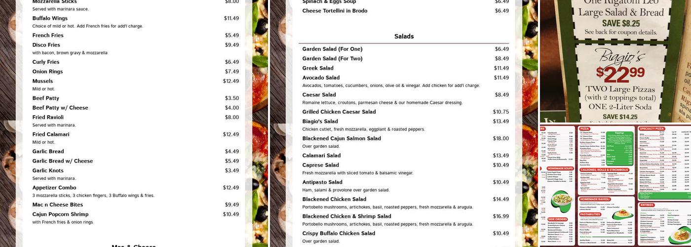 Biagio's Pizza & Pasta Menu
