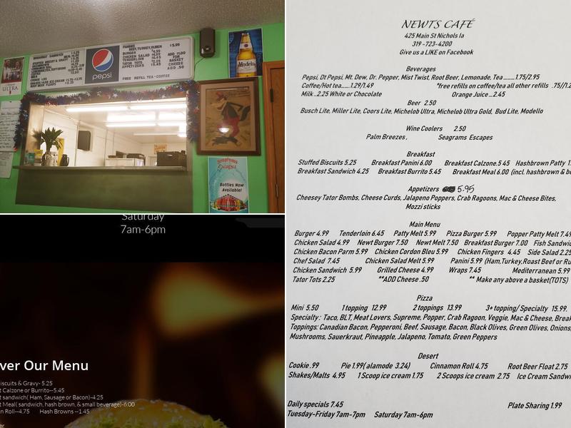 Newt's Cafe Menu