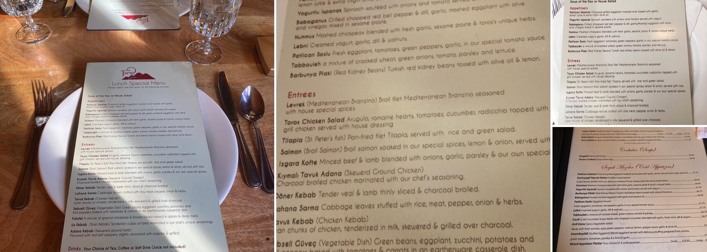 Toros Menu