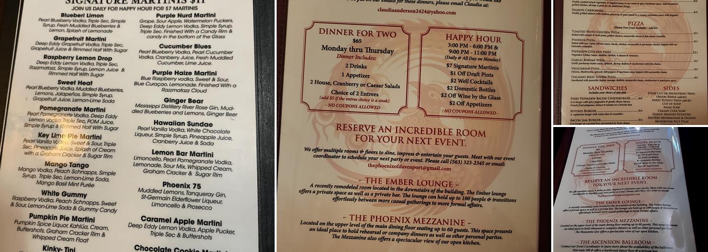 The Phoenix Restaurant & Martini Bar Menu