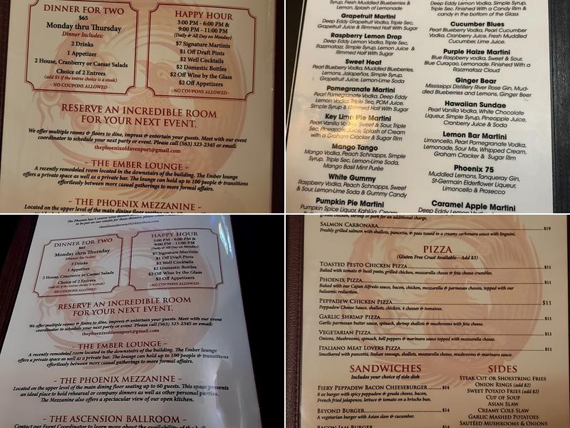 The Phoenix Restaurant & Martini Bar Menu