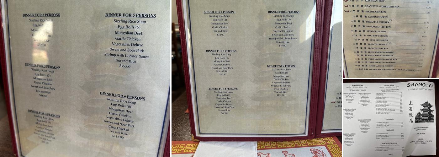 Shanghai Chinese Restaurant Menu