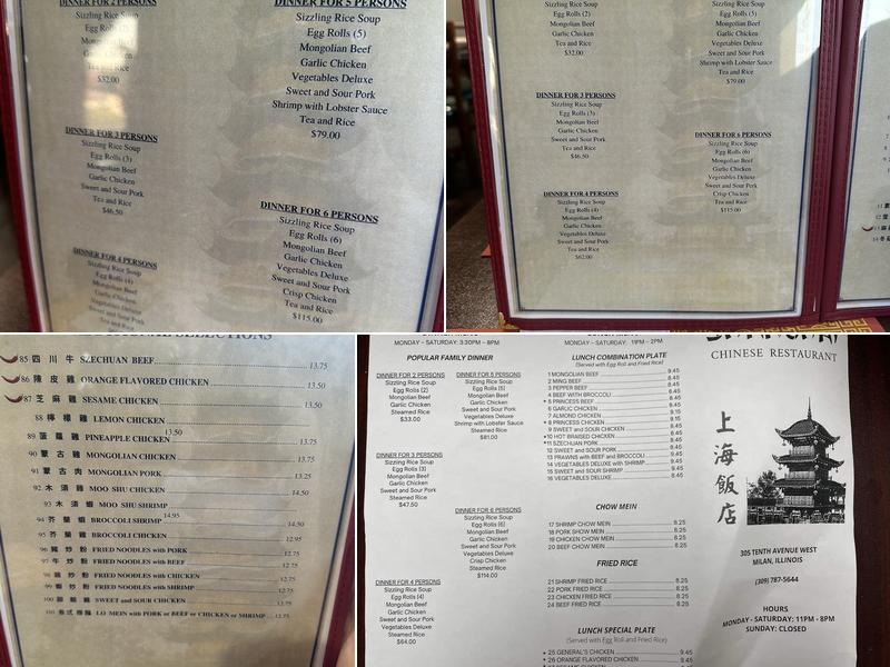 Shanghai Chinese Restaurant Menu