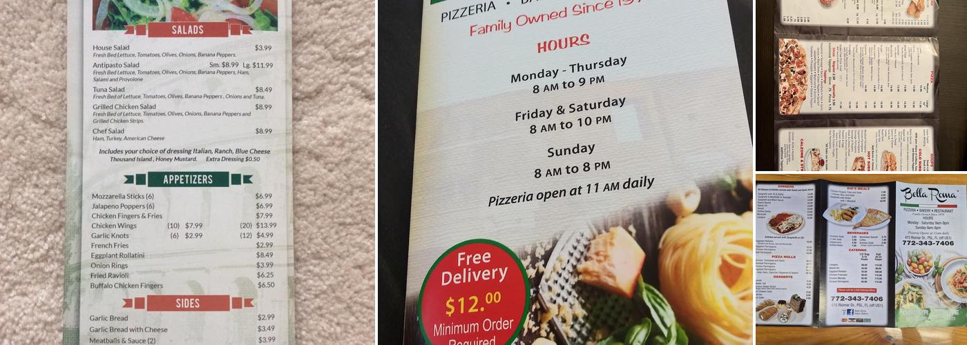 Bella Roma Bakery & Pizzeria Menu