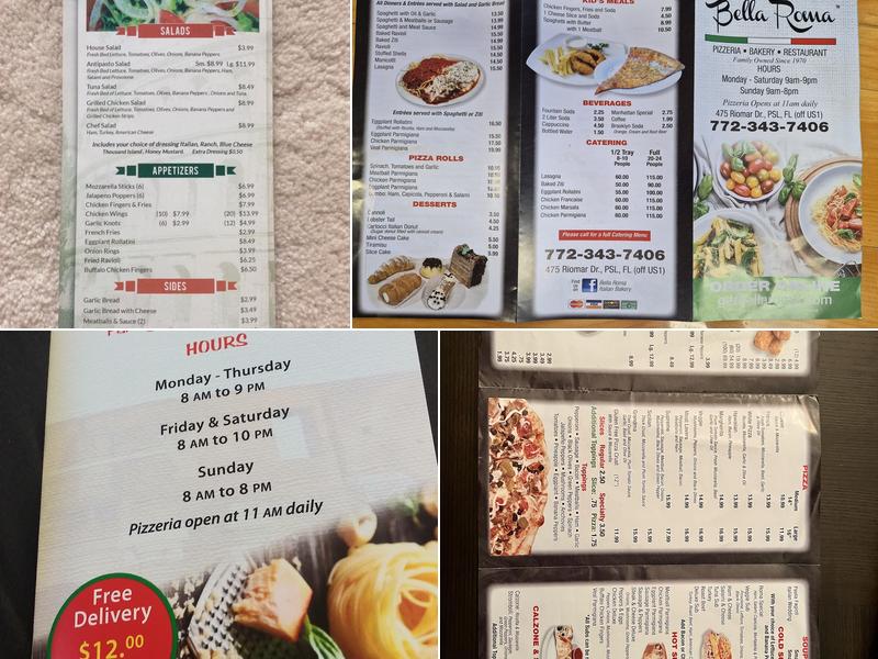 Bella Roma Bakery & Pizzeria Menu