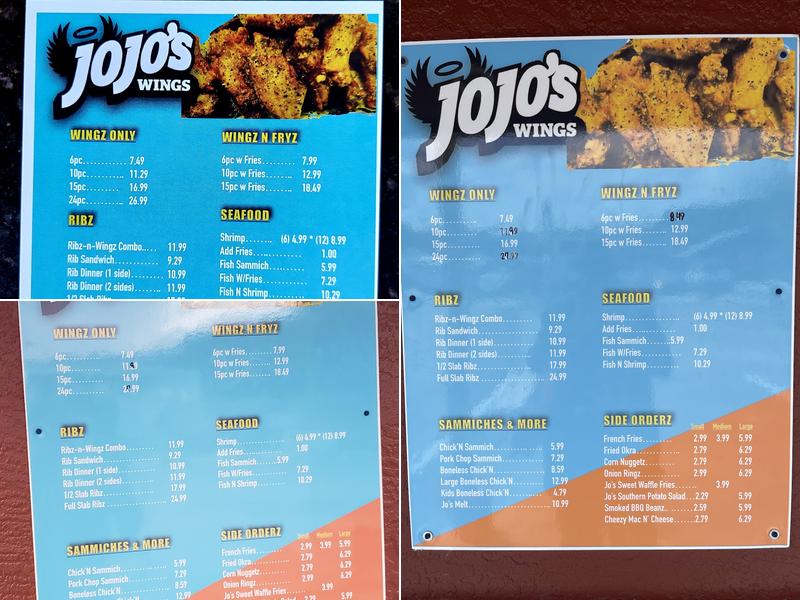 JoJo's Wings Menu