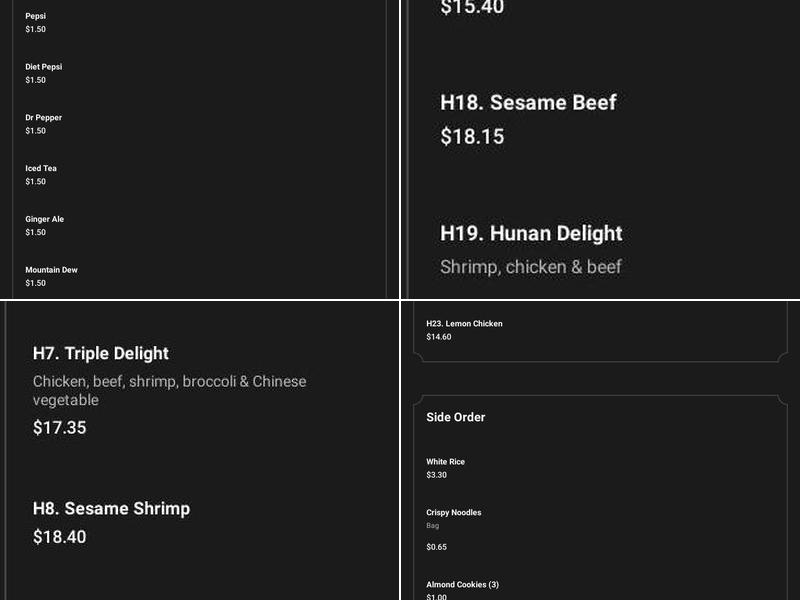 Hong Kong Chinese Restaurant Menu