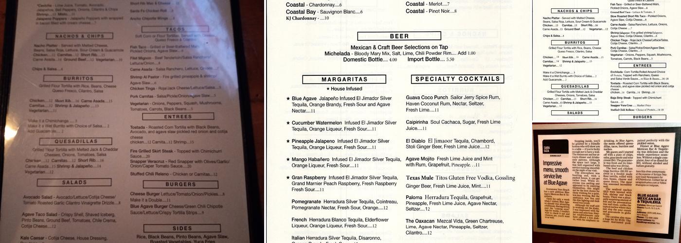 Blue Agave Menu