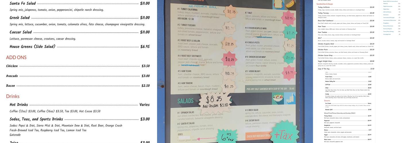 Cliff Hanger Cafe Menu