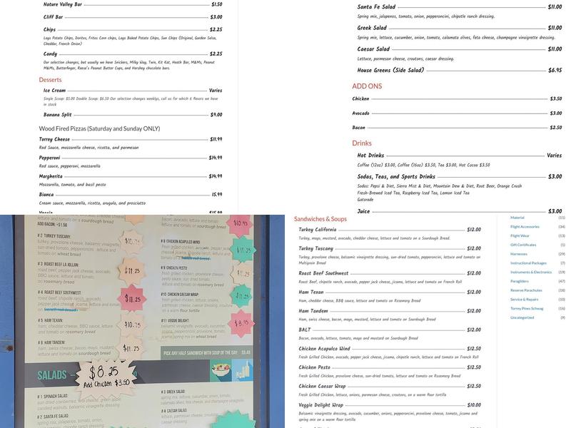 Cliff Hanger Cafe Menu