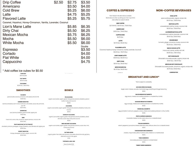 Liquid Bean Cafe Menu