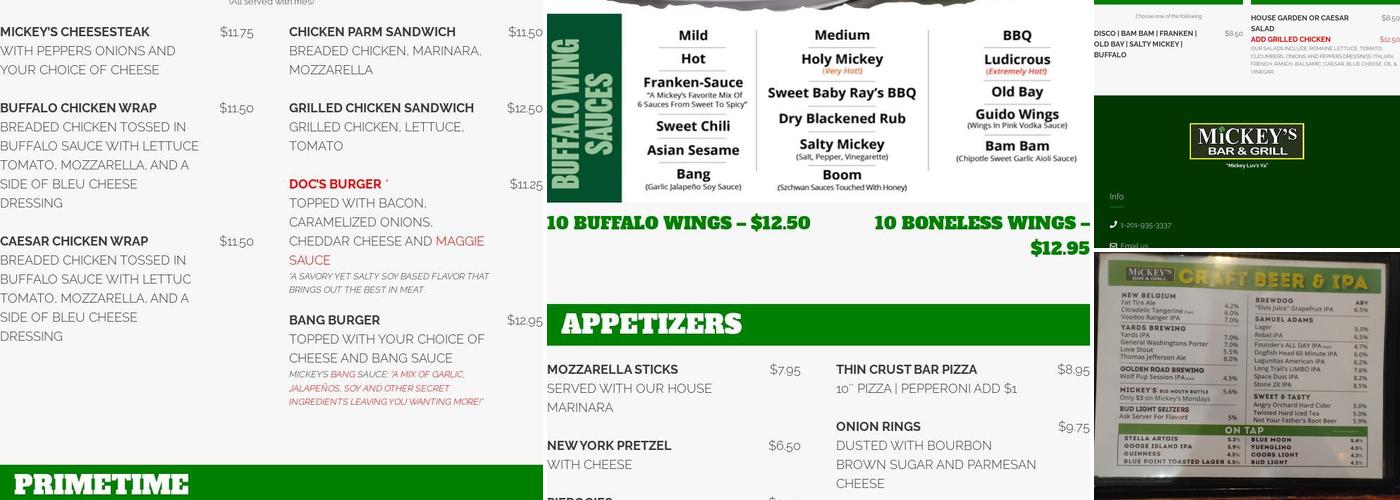 Mickey's Bar & Grill Menu
