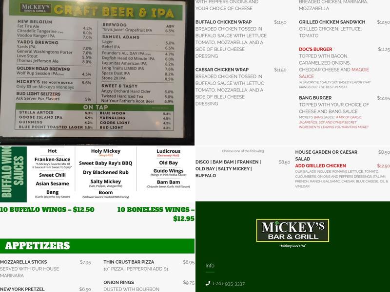 Mickey's Bar & Grill Menu