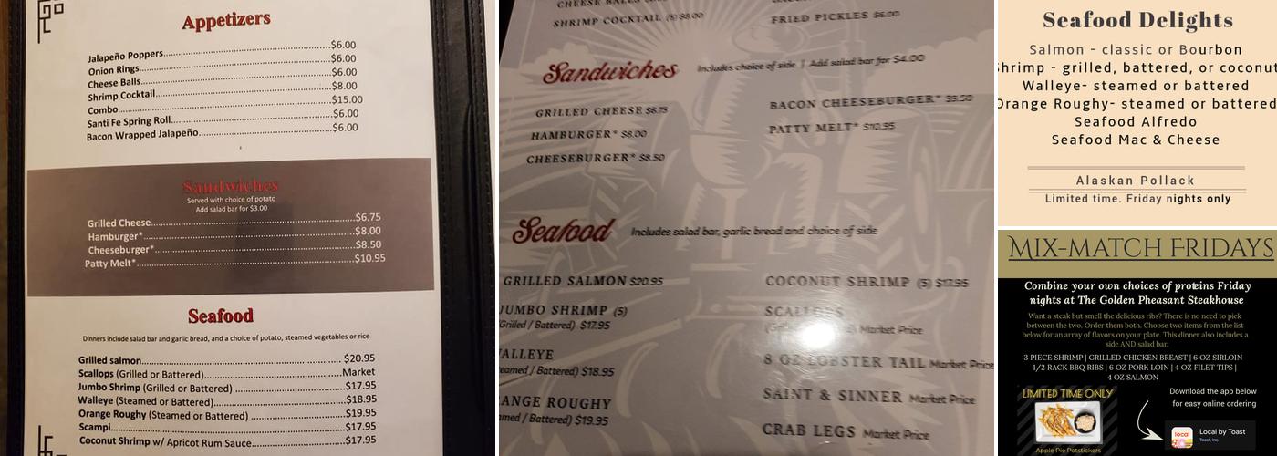 The Golden Pheasant Steakhouse Menu