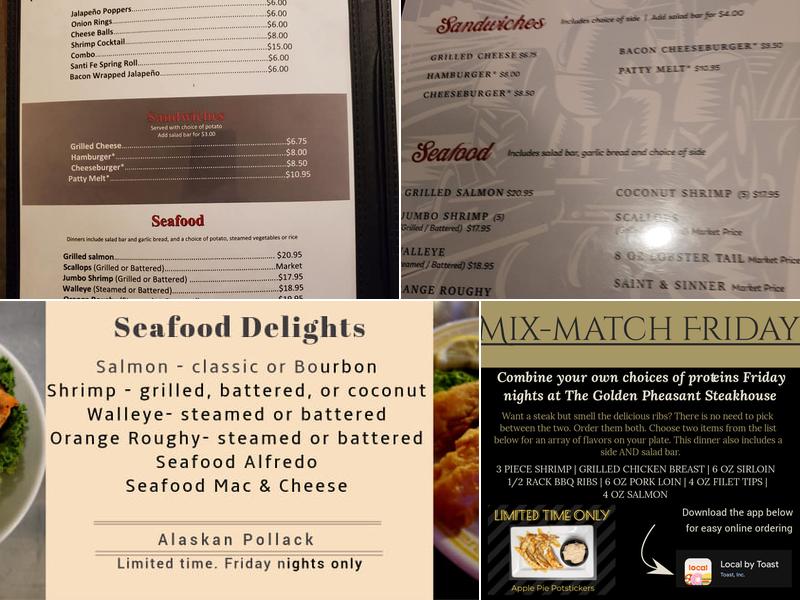 The Golden Pheasant Steakhouse Menu