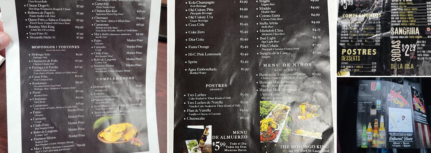 The Mofongo King Menu