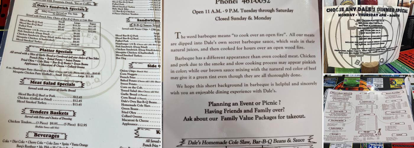 Dale's BBQ South Menu