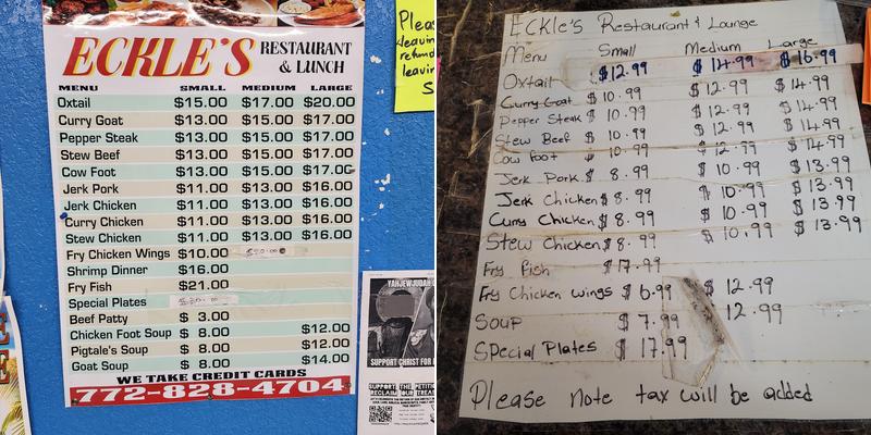 Eckle's Restaurant and Jamaican Cuisine Menu