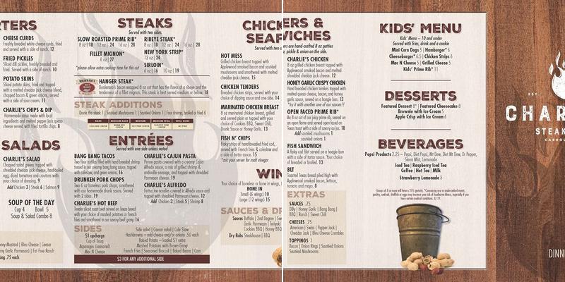 Charlie's Steakhouse Menu