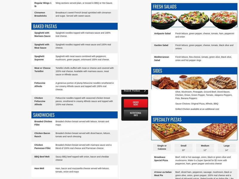 Breadeaux Pizza Menu