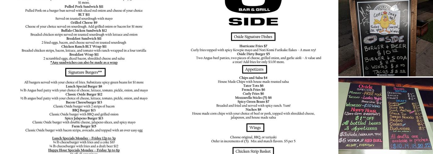 O'Side Sports Bar & Grill Menu