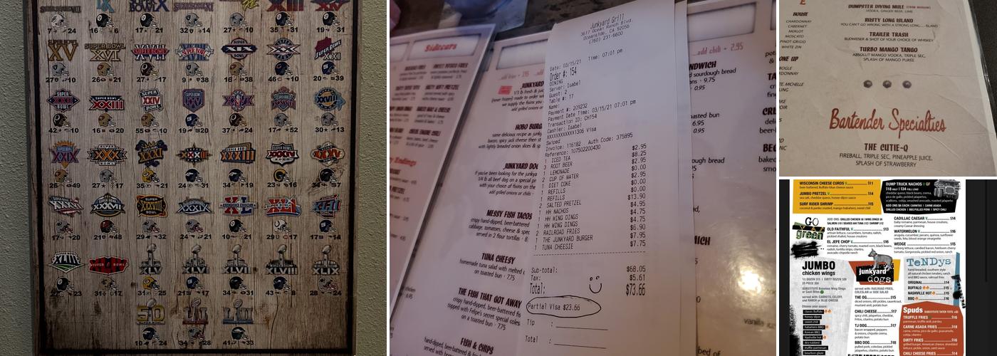 Junkyard Sports Bar & Grill Menu