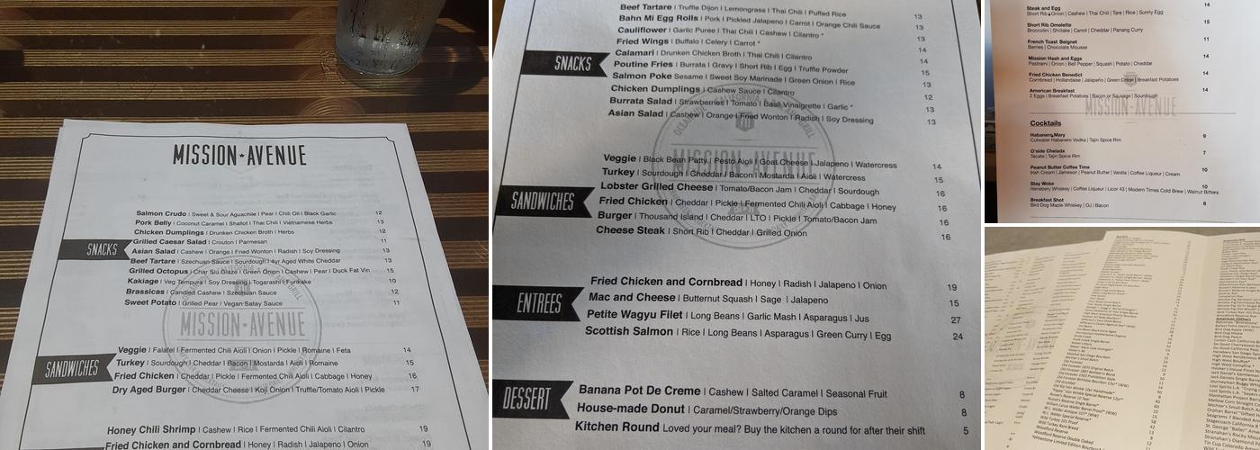 Mission Avenue Menu
