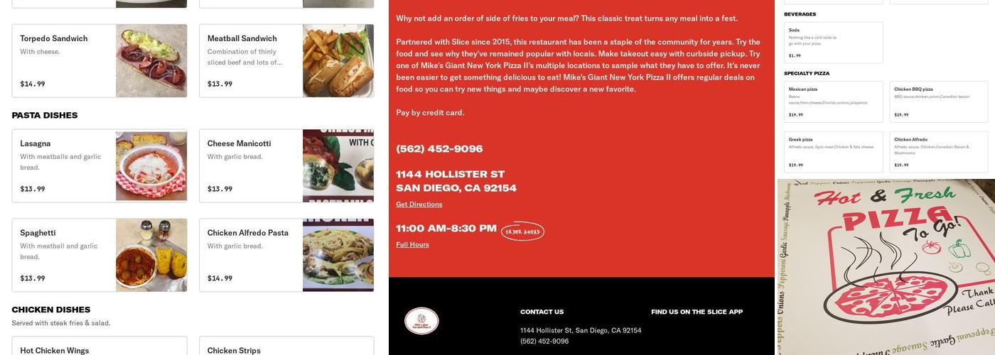 Mike's Giant New York Pizza 2 Menu