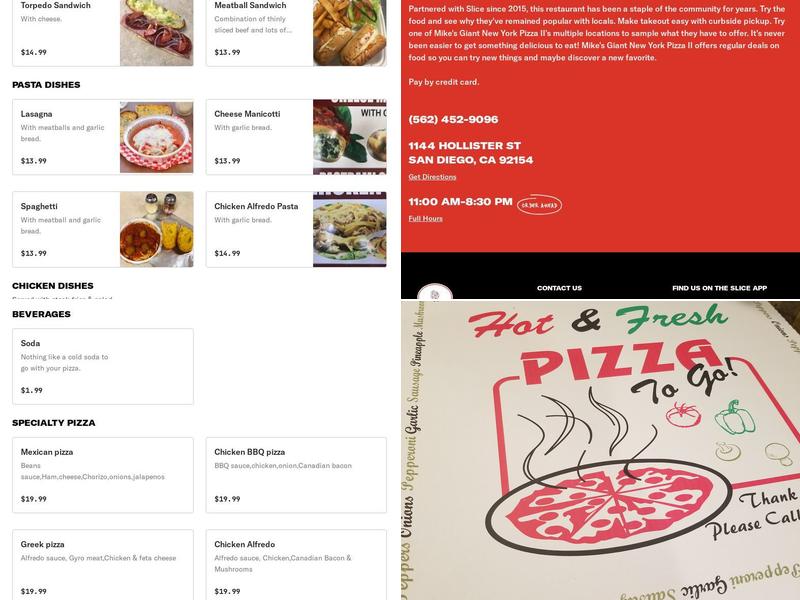 Mike's Giant New York Pizza 2 Menu