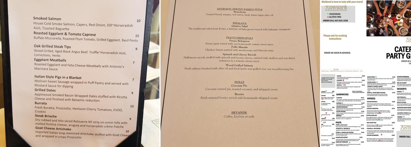 ANTONIO'S Maitland Menu