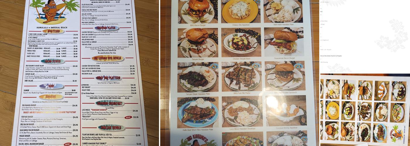 Big Kahuna's Menu