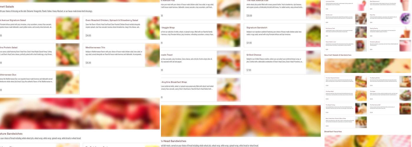 Park Avenue Smoothie Café Menu