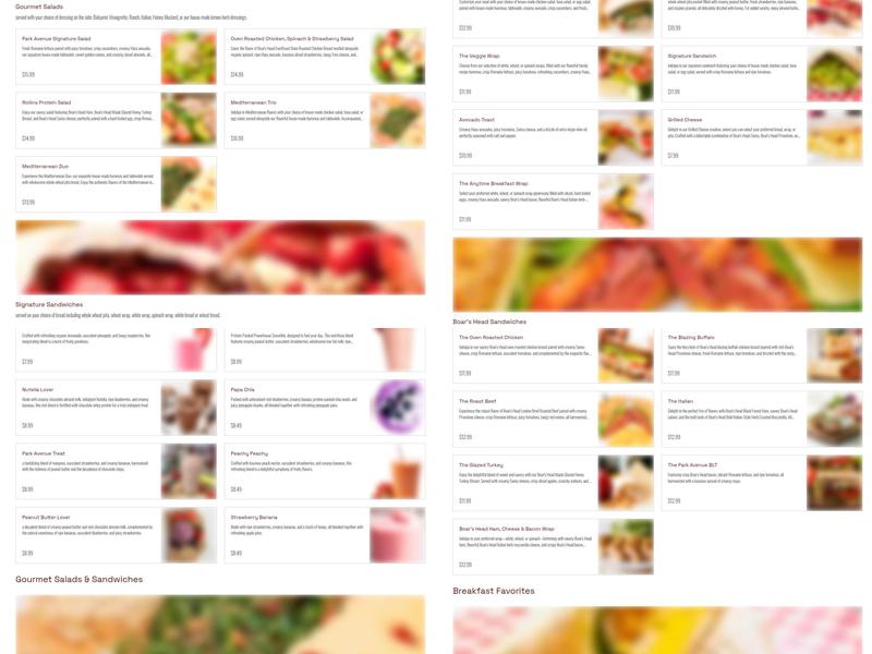 Park Avenue Smoothie Café Menu