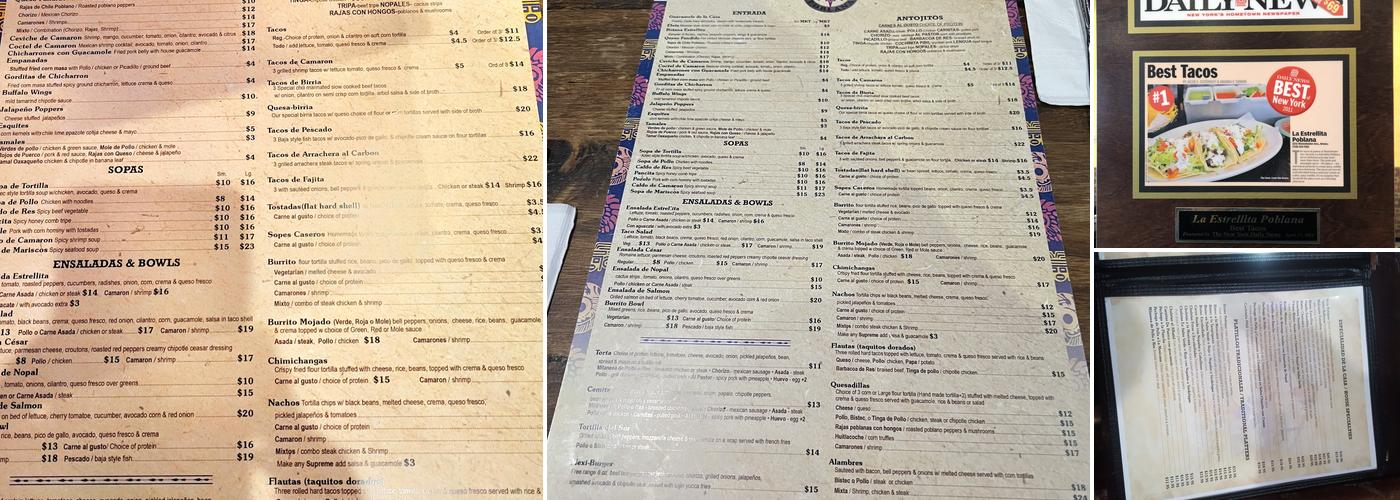 Estrellita Poblana Menu
