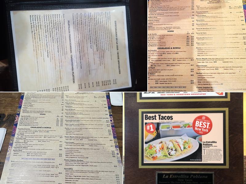 Estrellita Poblana Menu