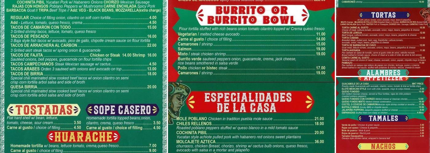 Estrella Azteca Menu