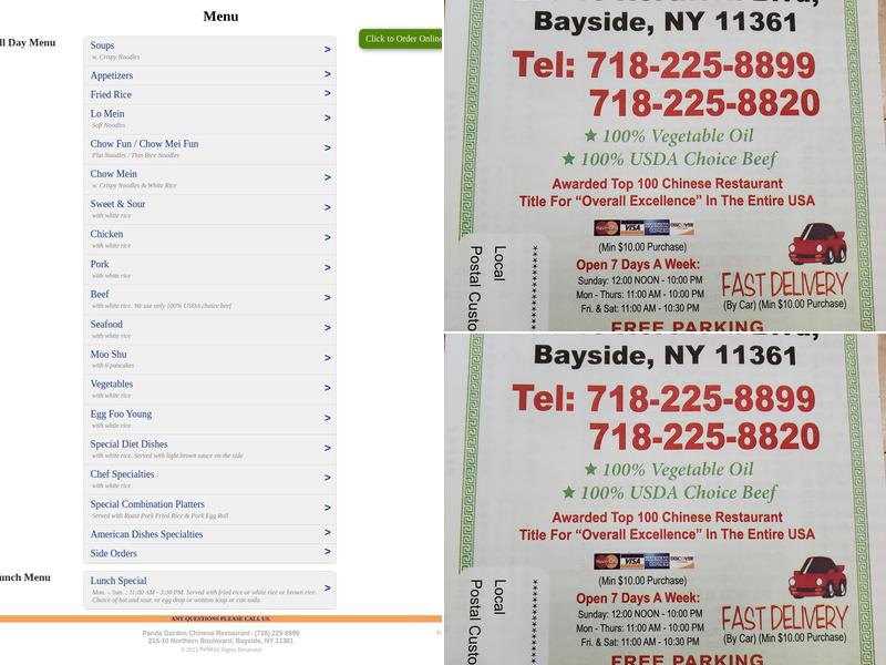 Panda Garden Chinese Restaurant Menu