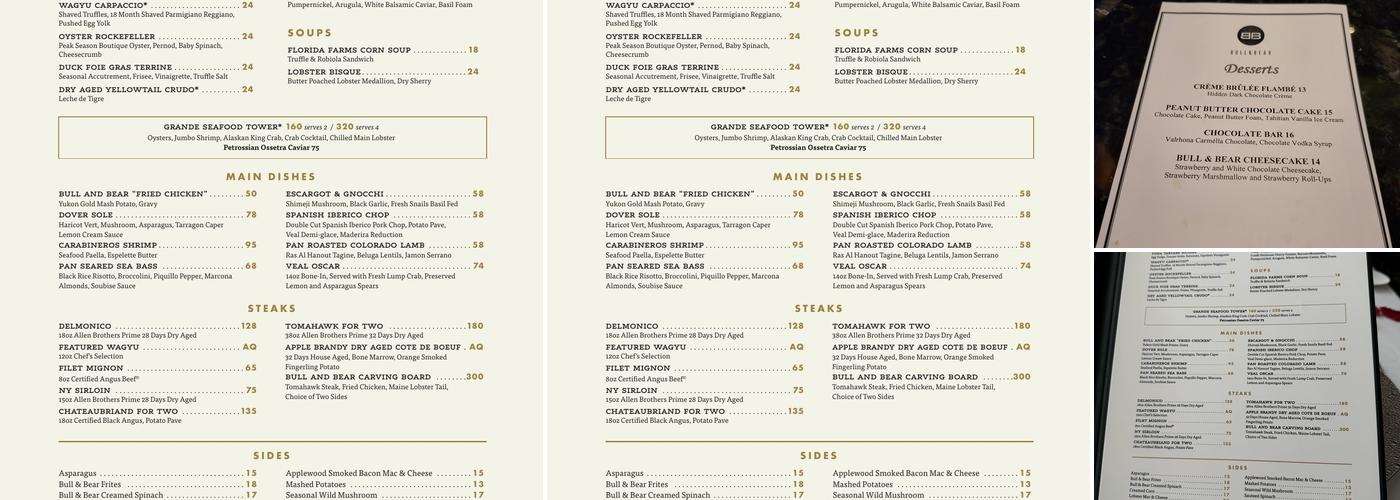 Bull & Bear Menu