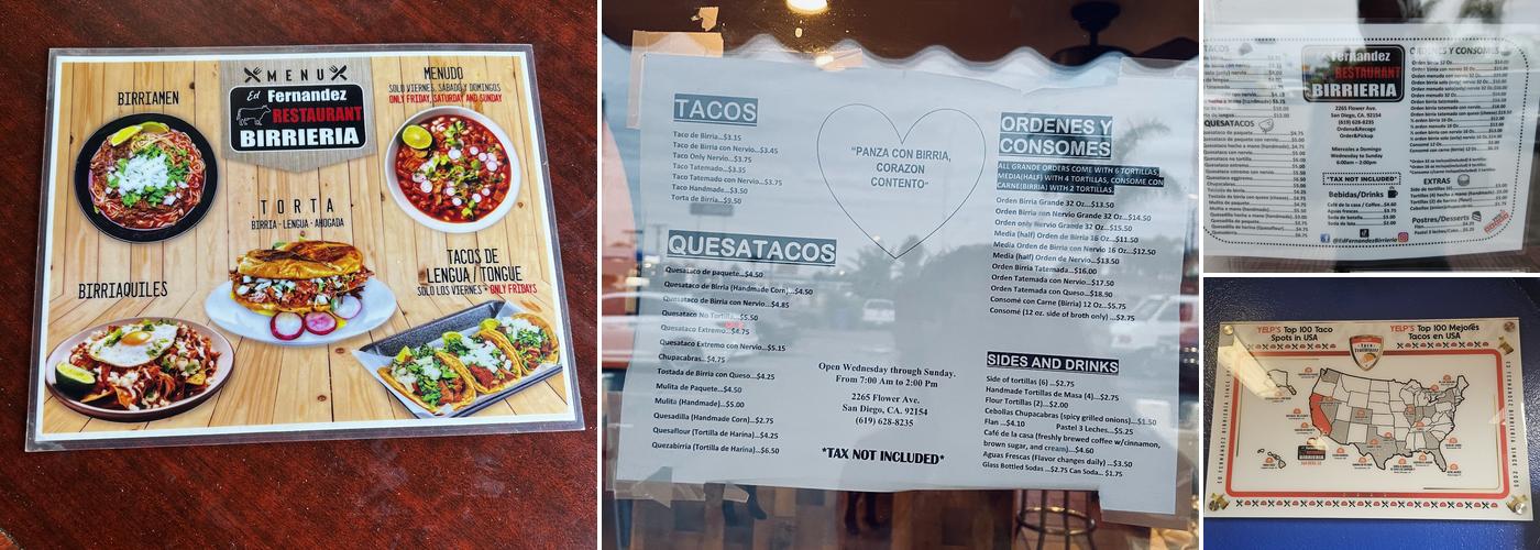 Ed Fernandez Restaurant Birrieria Menu