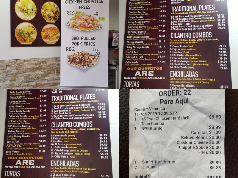 El Cilantro Mexican Grill Cali Style Menu