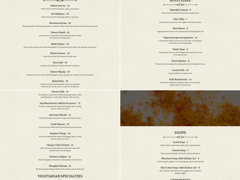 Kohinoor Indian Restaurant Menu