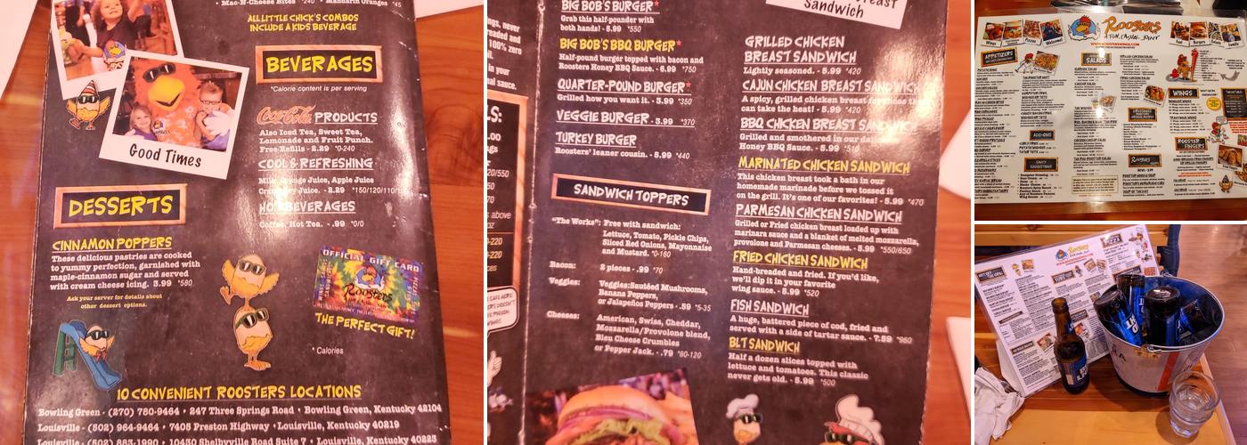 Roosters Menu