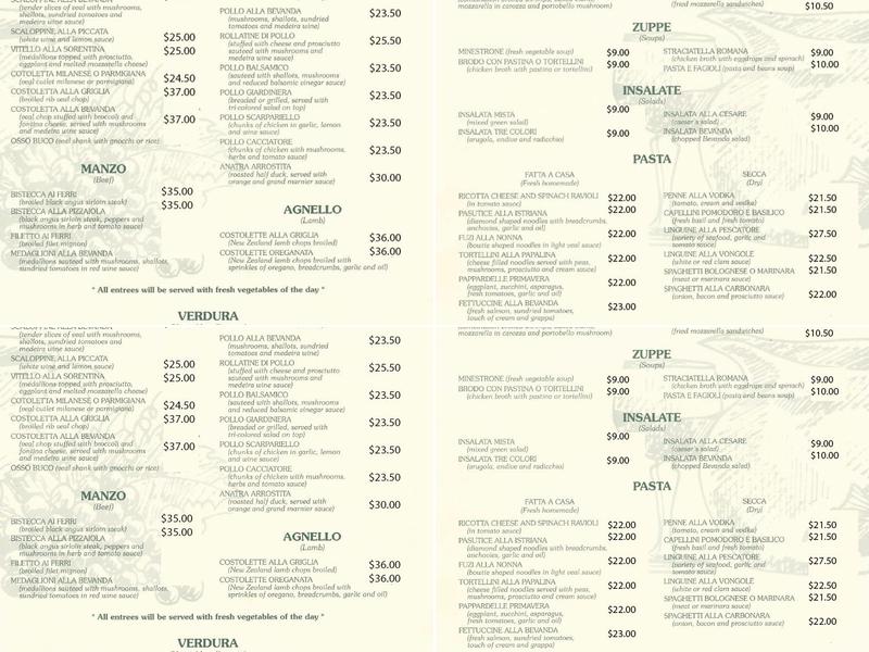 Bevanda Menu