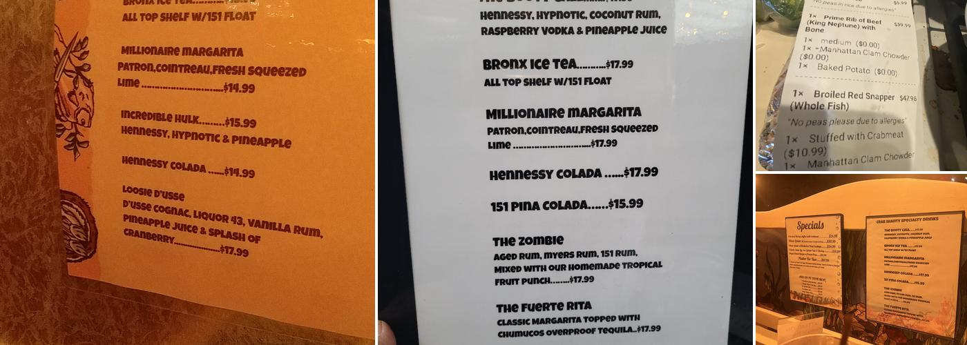 The Original Crab Shanty Menu