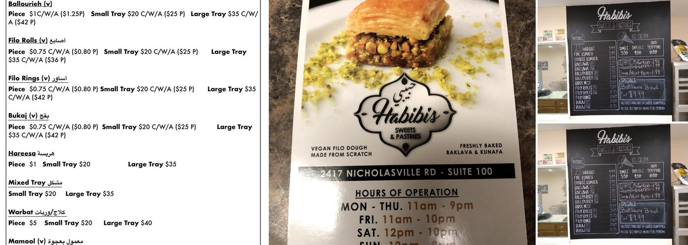 Habibis Sweets & Pastries Menu
