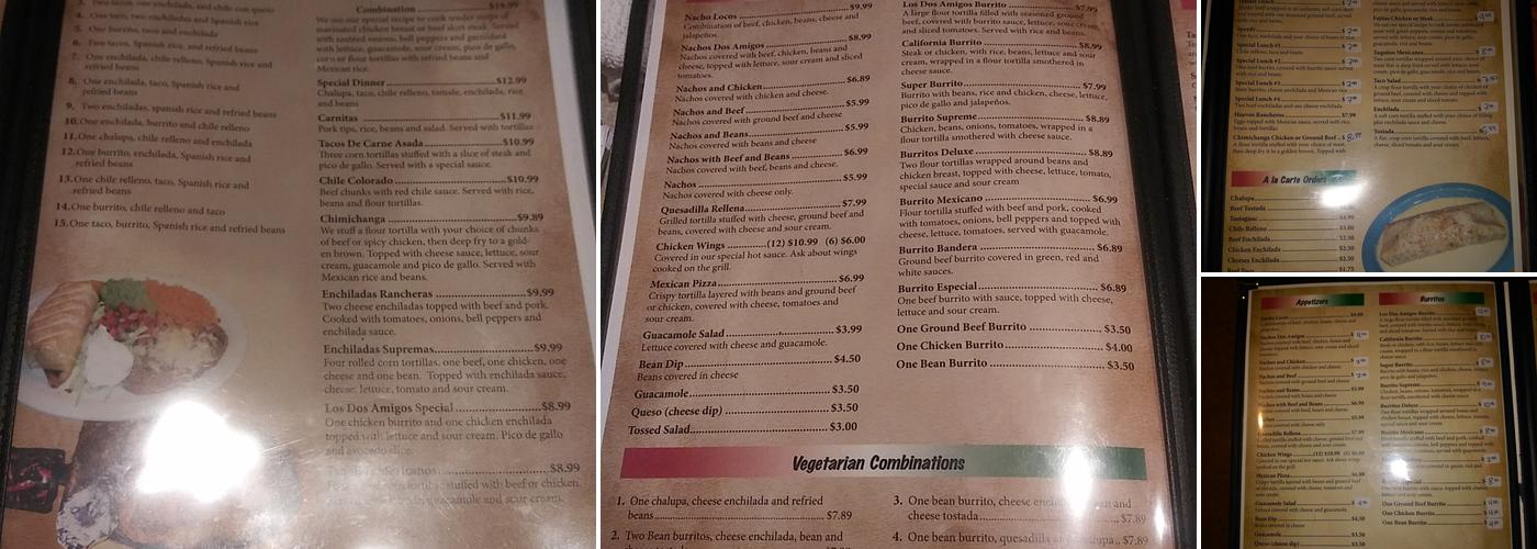 Los Dos Amigos Menu